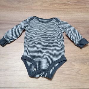Striped Long-Sleeve Baby One-Piece in Gray and White